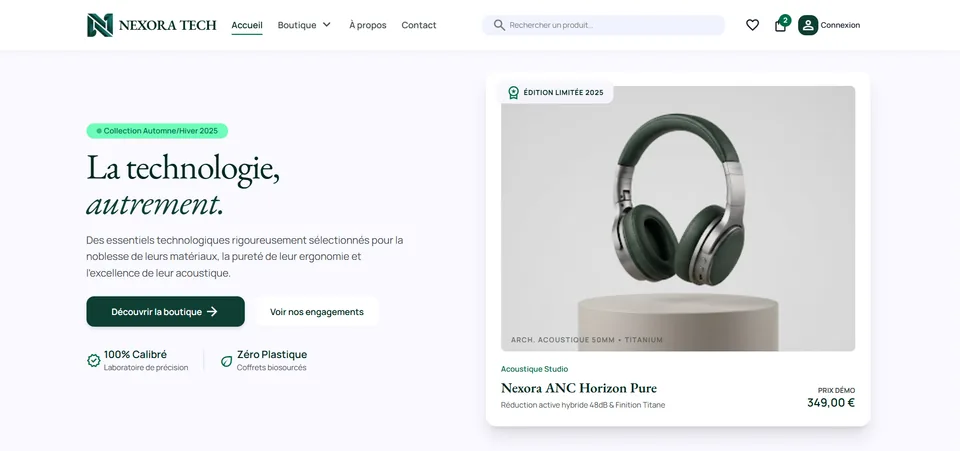 Aperçu de la boutique e-commerce Nexora Tech