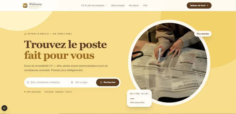 Aperçu de la plateforme Welcome Talent Smart CV